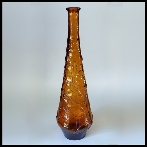 Vntg Empoli 15 1/2" Amber Butterfly & Flower Bottle - Picture 3 of 11